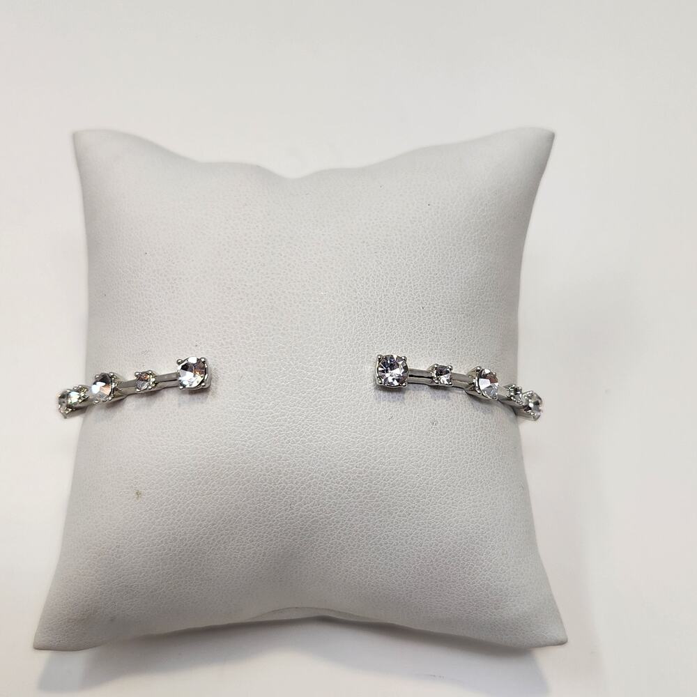 Givenchy Silver Tone Clear Crystal Cuff Bracelet Hinged Dainty Designer Jewelry
